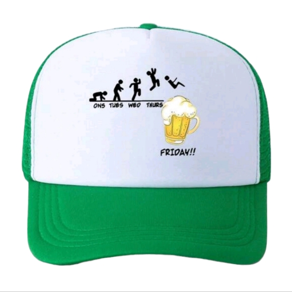 Unisex Trucker Mesh Beer Funny Hat (Green & White) - Picture 1 of 5